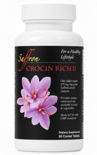 Load image into Gallery viewer, Supplement bottle labeled 'Saffron Crocin Rich II' with a purple flower on a white background