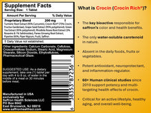 Load image into Gallery viewer, Supplement Facts label with Crocin information and answers on a yellow background 