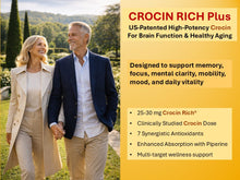 Load image into Gallery viewer, Couple walking outdoors with promotional text for Crocin Rich Plus brain health supplement.