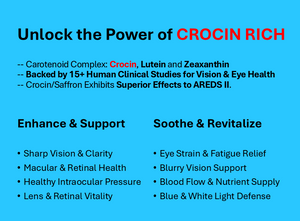 CROCIN RICH - High-Potency Natural Crocin Supplement for Macular & Retinal Health, Visual Acuity, Eye Pressure, Dry Eyes, Eye Strain, Recovery, with Lutein & Zeaxanthin, 60 Tablets