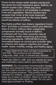 CROCIN RICH plus - 60 Ct/Bottle for 2 Months, Patent Formulation for Memory, Cognition, Body and Mind