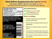 Load image into Gallery viewer, CROCIN RICH II supplement provides 25 mg Crocin Rich® (75%) that's 18.75 mg pure crocin, a clinically studied dose with 60+ human clinical studies.