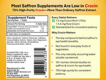 Load image into Gallery viewer, CROCIN RICH eye supplement with 75% high-purity Crocin, 7.5 mg Crocin Rich with lutein &amp; zeaxanthin per tablet, standardized potency, and clinical research