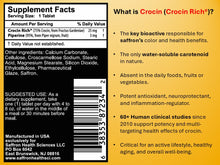 Load image into Gallery viewer, The Supplement Facts on label of CROCIN RICH II - 30 tablets with details of what is crocin